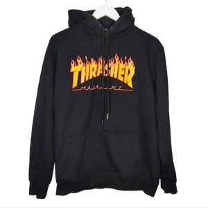 Thrasher Magazine Hoodie Size XXL Black Graphic Hooded Flames Sweatshirt Y2K